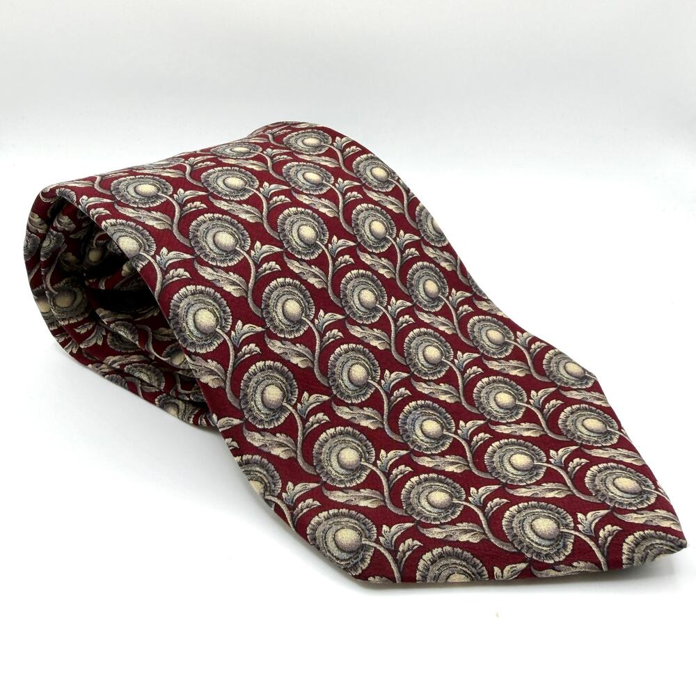 Vintage 90s Metropolitan Museum of Art Silk Maroon Floral Medallion Necktie